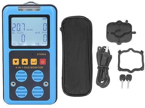 ANKROYU ST8904 Gas Monitor, ABS 4 in 1 Accurate Measurement Sound Light Vibration Alarm Backlit Display Gas Detector, 4 Gas Detector for Agricultural
