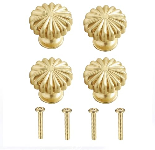 4 Stück Schubladenknopf, Goldene Möbelknöpfe, Messing Schrankgriffe Mit Schrauben, Vintage Schrankknäufe, Metall Kommodenknöpfe Runde, Für Schrank, Schublade, Küche, Kommode, Schminktisch, Gold