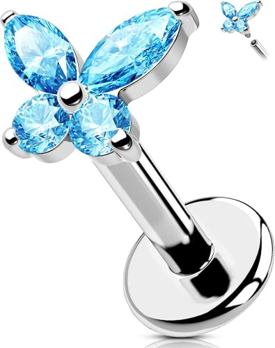 OUFER Body Piercing Labret Piercing Jewelry 16G 6/8/10/12mm Lippenpiercing Stud Internally Helix Earring Butterfly Tragus Bar 316L Stainless Steel Flat Back Earrings