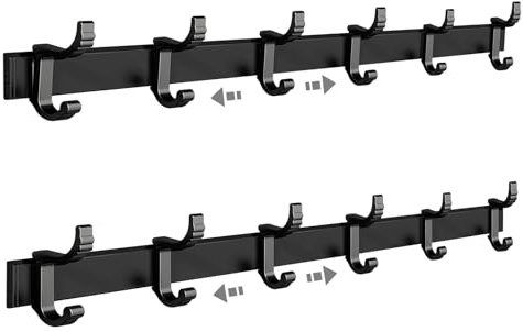 GTNCE 2 Stück Hakenleiste Küche ohne Bohren, Selbstklebend Küchenhalterung 40cm mit 6 Beweglichen Haken, Aluminium Küchenreling, Wandmontage Küchenutensilienhalter (Schwarz)