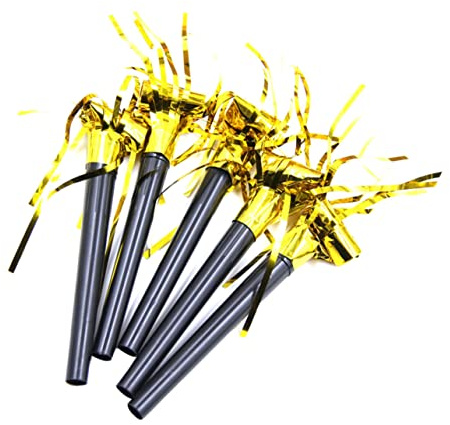 HONITANO 20 Piezas Silbatos con Flecos Dorados Juguetes Ruidosos para Fiestas Infantiles Accesorios Divertidos para Cumpleaños Deportivos