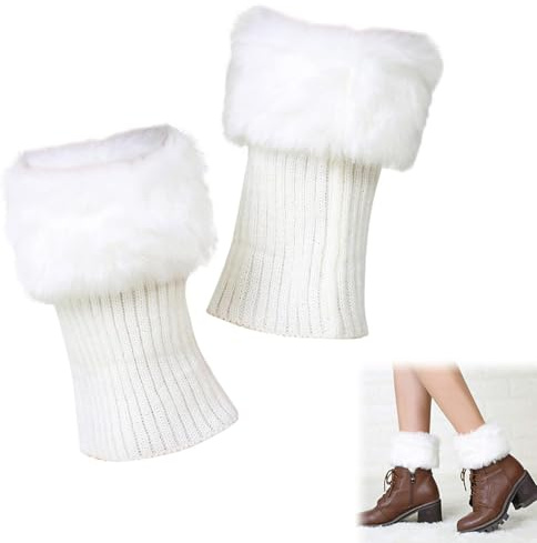 Bein Stulpen Damen Leg,Warme Winter Kurze Beinstulpen,Winter Frauen Knit Stiefelsocken Topper Cuff Kniestrümpfe,Boot Knit Cuffs Socken,Stulpen Damen Beinwärmer (Weiß)