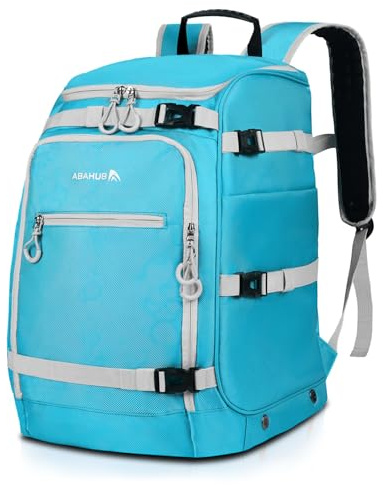 Abahub Skidstövelväska, 50 L 1680 D nylon vattentålig vadderad skidstövel ryggsäck för skidor, snowboard, skidhjälm och tillbehör, ljusblå
