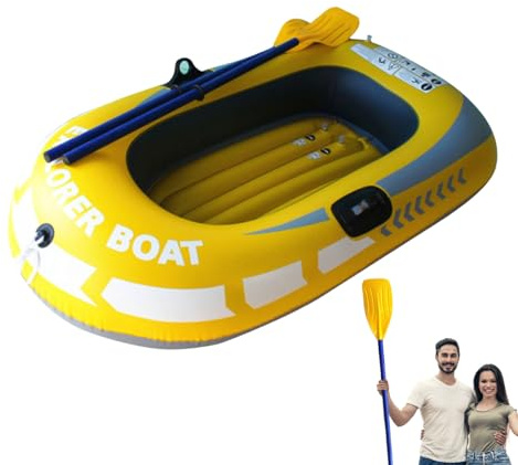 Aufblasbares Boot für 2 Personen – PVC-Angelkajak | Dickes faltbares PVC-Floß mit Doppelpaddel, tragbares Kanu für Driften im Freien, Sommer-Wassersport, Freizeit-Flussreisen