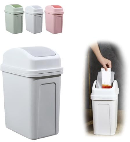 Poubelle Cuisine 7L, Poubelle à Couvercle Basculant Rectangulaire En Plastiquerecyclé Poubelles avec Couvercle Basculant, Pour Cuisine Bureau Buanderie Garage Pivotant Poubelles De Bureau (Gris clair)
