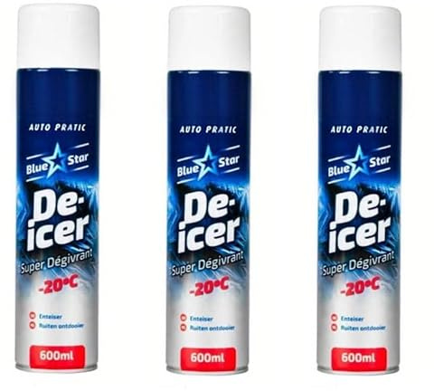 Blue Star Car De-Icer 600 ml – Rapid Frost & Ice Melting Spray, Effective up to -20°C, Pack of 3, Winter Windshield & Window Defrost Solution