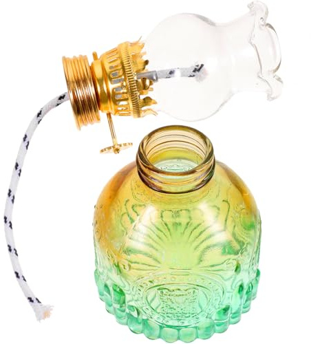 ERINGOGO Glas Öllampe Vintage Petroleumlampe für Innenbereich Winddicht mit Farbigem Lampenschirm aus Sicherem Glas für Wohnzimmer und Dekoration