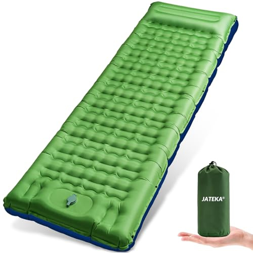 JATEKA Materassino Gonfiabile Campeggio Ultra Leggero con Cuscino Integrato 14 cm Materasso Gonfiabile Singolo per Viaggi Outdoor Spiaggia Materassino da Campeggio Azzurro-Verde