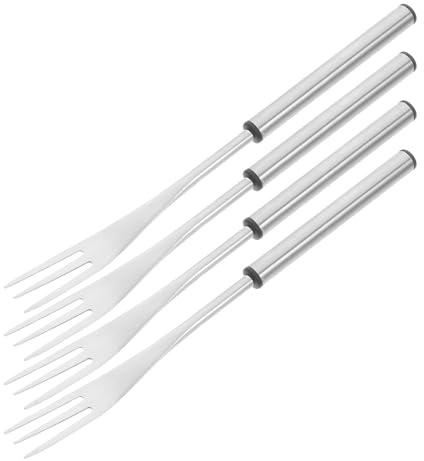 HOMSFOU 4 Stück Fonduebesteck aus Edelstahl mit Langen Hitzebeständigen Griffen Dreizinkige Fonduegabeln für Käse Schokolade Marshmallows und Hotpot für Besondere Anlässe und Camping