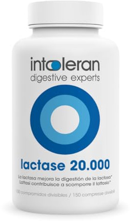 Intoleran Lactasa 20.000-150 Comprimidos divisibles | Enzima Lactasa para la Intolerancia a la Lactosa | Dosis más alta | Vegano | Baja FODMAP