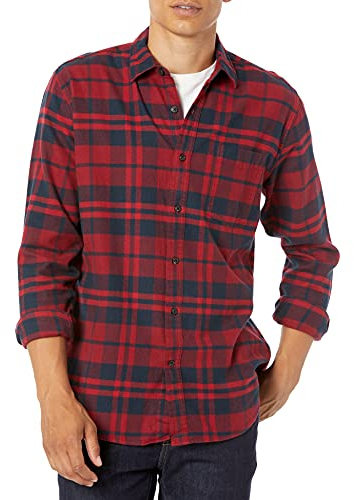 Amazon Essentials Men's Långärmad flanellskjorta (finns i Big & Tall), Röd Rutig, L