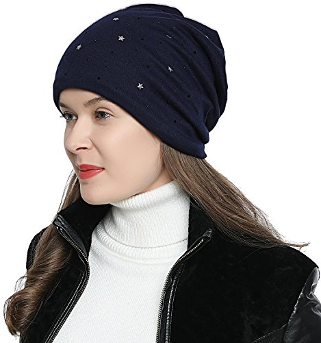 DonDon Mütze Damen Wintermütze Slouch Beanie gefüttert mit Stern Print