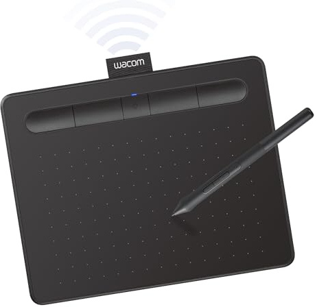 Wacom Intuos kleines Bluetooth-Grafik-Zeichentablet, 4 anpassbare ExpressKeys, tragbar für Lehrer, Schüler und Schöpfer, kompatibel mit Chromebook Mac OS Android und Windows, Schwarz