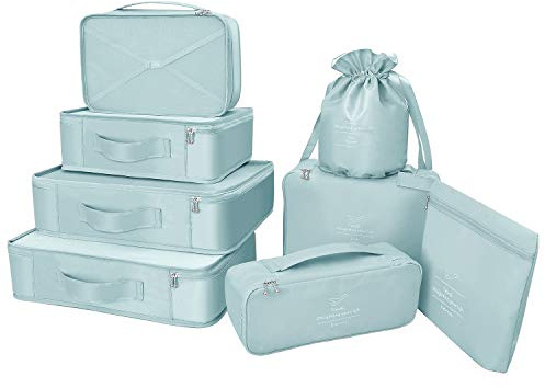 Koffer Organizer Reise Kleidertaschen 8 Sets/7 Farben Travel Gep?ck Organisatoren enthalten wasserdichte Schuh-Aufbewahrungsbeutel Bequeme Kompressions Beutel für Reisen für Reisen ,Grau Blau
