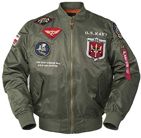 CORIRESHA Mens Outdoor Embroidered Patches Slim Fit US Navy Bomber Jackets Windbreaker