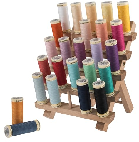 Milward 2511423 Fadenaufbewahrung Nähgarnständer – Garnrollenhalter, freistehend oder an der Wand montiert, 25 Spulen, Natürliches Holz, 14.5 x 15.5 x 18cm