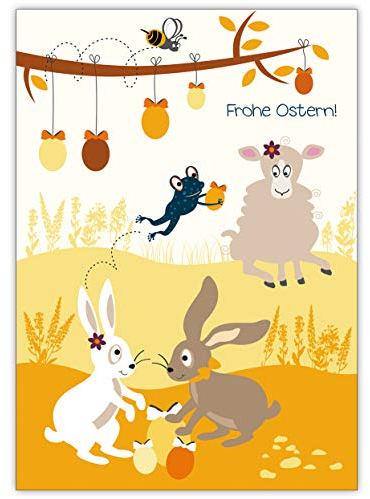 16 fröhliche Osterkarten (16er Set): Mit Frosch, Lamm und süßen Hasen: Frohe Ostern! • Klappkarten im Set mit Umschlägen als Oster Grußkarten, Gutschein, Geschenk-karten