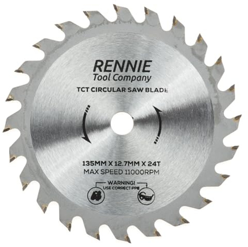 Rennie Tools 135mm x 12.7mm (10mm) Bore x 24T TCT Circular Saw Blade. Wood Cutter Blade. Fits Bosch, Makita, Dewalt Saw Etc. Wood Saw Blade 24 Teeth