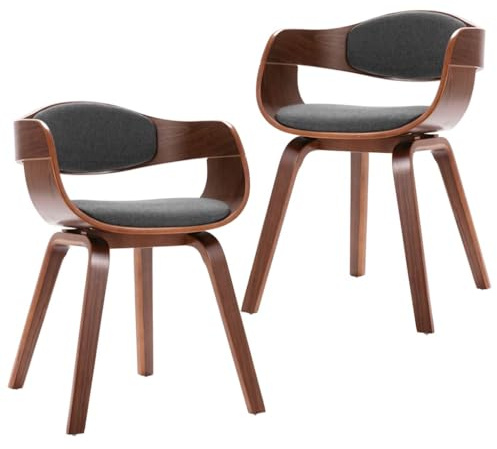 vidaXL 2X Bois Courbé Chaises de Salle à Manger Chaises à Dîner Sièges à Manger Chaises de Repas Chaises de Cuisine Maison Intérieur Tissu Gris