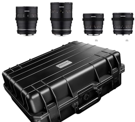 Samyang MF 24/35/50/85 MK2 Video Kofferset Sony E – Samyang MK2 Cine-Objektive Sony E, Set im Koffer, 24, 35, 50, 85 mm Festbrennweite, T1,5, 8K, Follow Focus Zahnkränze, f. Vollformat & APS-C