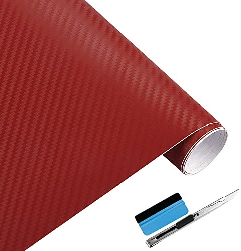 NewL 3D-Vinylfolie aus Karbonfaser, mit Luftabgabe, Rot 45 x 152 cm | 3D Carbon-Faser-Optik, Montagewerkzeug inkl., DIY Selbstklebende, flexibel dehnbar, wetterfest, für Auto Motorrad Möbel