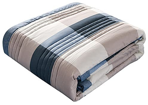 Surwin Trapuntino Primaverile Estivo Copriletto Trapuntato in Morbida Microfibra, Singolo Matrimoniale Elegante Stampa Reversibile Trapunta Trapuntato Leggera Coperta (Plaid Blu,100x150cm)