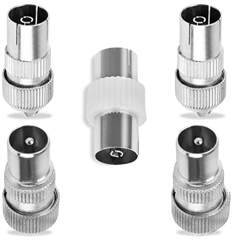 5PCS Metal TV Aerial Co-Axial Plug - 2 Female 2 Male Coaxial Cable Connectors Adaptor for RF Cable, Freeview