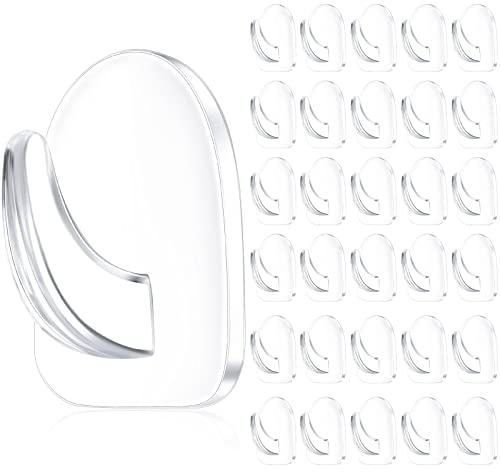 Queekay 30 Pièces Support Mural Adhésif Transparent pour Suspension, Crochets sans Couture Réutilisables Transparents Petits Cintres Collants en Acrylique avec Autocollant non Marquant