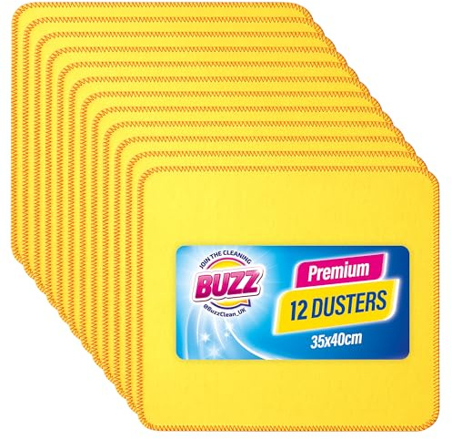 SOL 12pk Yellow Duster for Cleaning, 100% Cotton 35 x 40cm Lint Free Cloths for Oiling Wood & Polishing Window, Highly Absorbent Multi Surface Cleaner for Car, Kitchen, Floor, Glass & Furniture