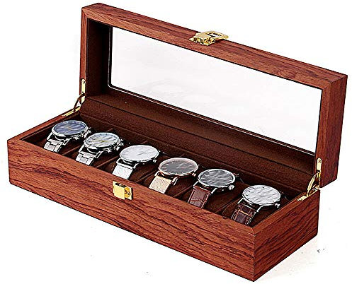 Uhrenbox, 6/10/12 Slots Holz Uhrenkasten Schmuckkasten mit Transparenter Abdeckung Uhrenkoffer Aufbewahrungsbox Watch Display Case für Anzeige und Speicherung Uhren (6 Zellen)