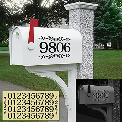 FlyWallD 2 Set Mailbox Numbers for Outside Black Reflective Decal Front Door Stickers Housewarming Gift Waterproof Vinyl Number Mailbox Signs 2 Flowers and 44 Number