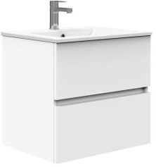 Baikal Mobile da bagno a due cassetti, sospeso a parete con lavandino. Melamina 16. Mobile montato. Mobile da 50 cm bianco senza specchio