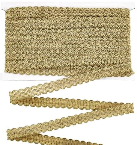 FINGERINSPIRE 12m 15mm Metallic Gewebte Borte Gold Handgefertigt Polyester zum Nähen, S-Wellen Zopfborte Basteln, Dekorative Goldkante Borte mit Karte für Vorhang Schonbezug