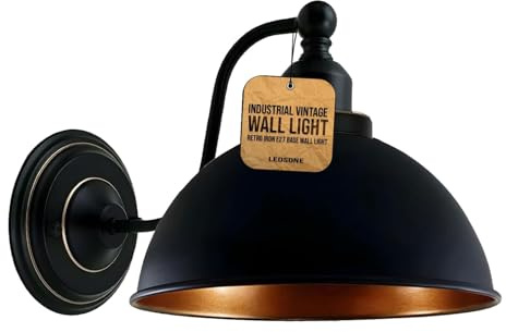 LEDSone Industrielle Wandleuchte Vintage Retro Eisen Lampenschirm E27 Deckenleuchte Wandlampe Innenbeleuchtung für Küche Esszimmer Schlafzimmer Restaurant Bar (schwarz innen gold)