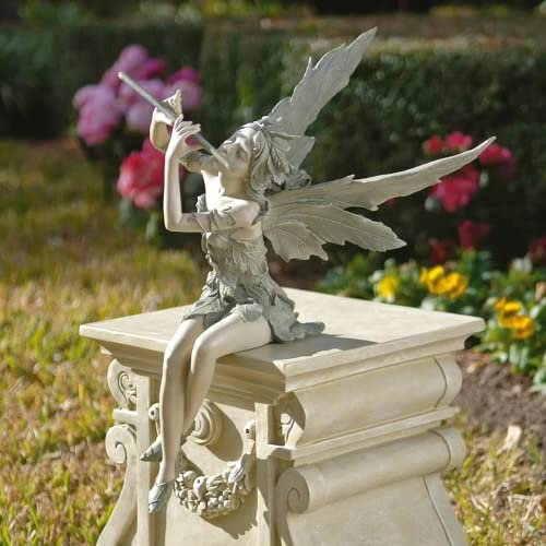 Welink Statue de fée assise de 18 cm, flûte, elfe, ailes d'ange, sculpture de jardin, figurine de fée de jardin, plantes en pot, décoration