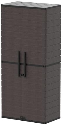 Duramax Cedargrain Schrank groß aus Kunststoff, 2-türiger Schrank mit 2 Regalen, Gartenschrank, abschließbarer Außenschrank, wasserfester Kurzschrank, Aufbewahrungsbox für den Garten, Braun