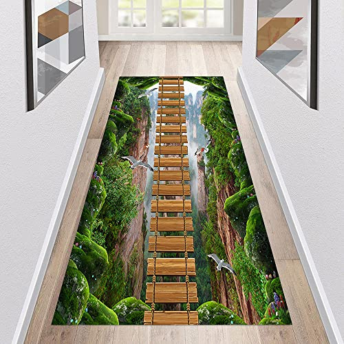 Teppich Läufer Flur rutschfest Küchenläufer Waschbar 3D Druckmuster 70X120CM Grün Korridor Teppichläufer Lang Küchenteppich Für Küche Wohnzimmer Schlafzimmer Teppichläufer Meterware Anpassbar