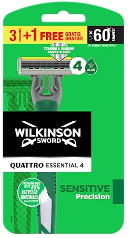 Wilkinson Sword Quattro Sensitive Herren-Einwegrasierer für empfindliche Haut, großartige Ergänzung für Kulturbeutel zur Herrenpflege, Rasierer für empfindliche Haut, 4 Stück