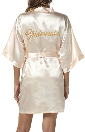 Bride Morgonrock, dam, kimono, satin, morgonrock, lätt, japansk bröllop, badrockar, pyjamas, kort, brudtärna champagne, XL