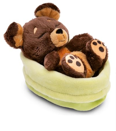 Kuscheltier Hund braun 12cm schlafend im Körbchen