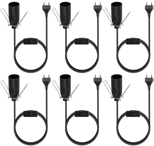 Vegena E14 Lamputtag Med Strömbrytare - 6 Stycken Lampsockel Med 1,8 m Kabel för Saltlampa, Pendellampa, Taklampa