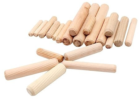 Healeved 200packung Holzdübel Geriffelt Gerade für Möbelbastelarbeiten Eukalyptusholz Holzstifte Dübel für Holzverbindungen Regalbau Schrankumbau Möbelreparatur