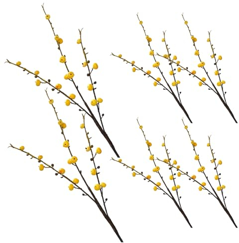 LKPOMI 6 Stück Künstliche Beerenblütenstiele, Künstliche Begonien-Obstbaum-Picks, Künstliche Beerenzweige, Arrangement für Zuhause, Hochzeit, Party, Dekoration(Gelb)