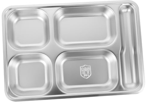 Garneck Assiette de Repas en Acier Inoxydable à 4 Compartiments Extra-large | Argenté, Profondeur Renforcée Emplacement pour Cuillère, Nettoyage Facile, Camping et Pique-niques