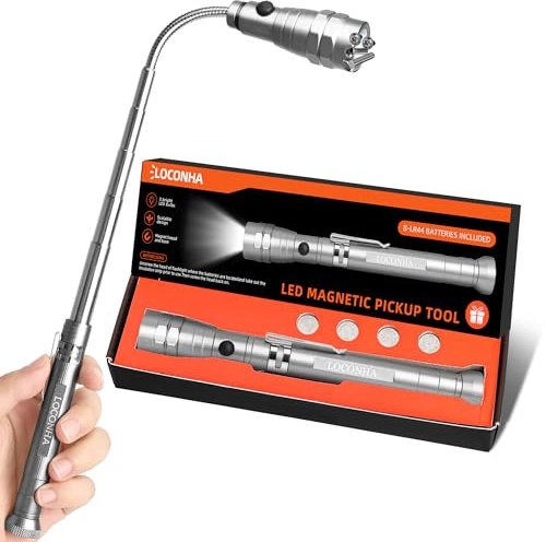 Outil de ramassage magnétique avec lumières LED, lampe de poche magnétique télescopique, gadget cool, cadeau d'anniversaire, cadeau de Noël pour homme, bricoleur, mari, petit ami, lui, père, papa