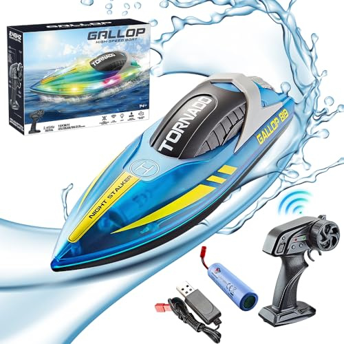 Mineup Barca Telecomandata, 2.4G RC Barca Da Corsa Con Luce LED, Motoscafo Telecomandato, Barca Radiocomandata Impermeabile, Barca Da Corsa Ad Alta Velocità, Barca RC Per Adulti Bambini