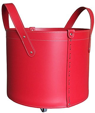LIMAC Design TONDA Holzkorb aus Leder, moderne Brennholztasche, Originale Kaminholztasche, Kaminholzkorb, mit gummierten Rädern, Hergestellt in Italien. (Rot)