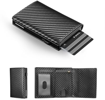Manmaxim Slim Wallet mit Münzfach Herren Geldbörse RFID Schutz Portemonnaie, Kartenetui Smart-Pop-Up Geldbeutel, Portmonee Kreditkartenetui, Magnetverschluss, für bis zu 9 Karten (Carbon Fiber)