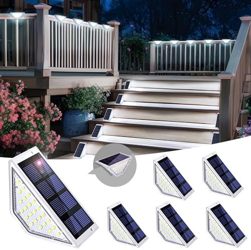 Solpex Lot de 6 lampes solaires d'escalier étanches pour terrasse, porche, terrasse, clôture, jardin, gouttière, allée, cour (blanc froid, blanc)