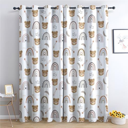 Generisch Vorhänge Kinder - Cartoon Bär Regenbogen Fenster Gardinen mit Ösen, Vorhang Blickdicht Verdunklungsvorhänge Thermovorhang für Wohnzimmer Schlafzimmer Deko 2er Set, H 200 x B 140 cm S-#7